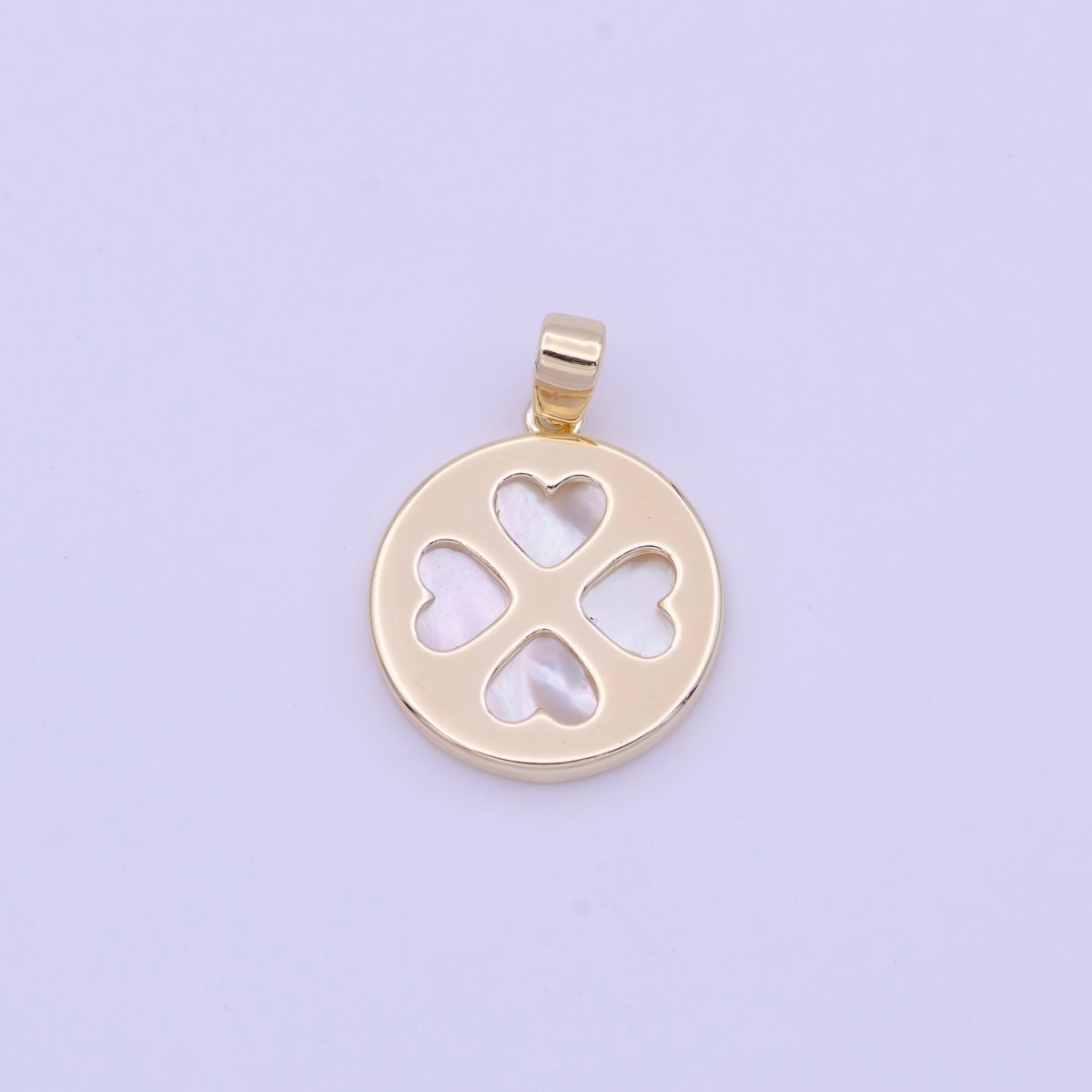 15mm Heart Petal Quatrefoil Clover Shell Pearl Bezel Double Sided Pendant in Gold & Silver | H159 H168 - DLUXCA