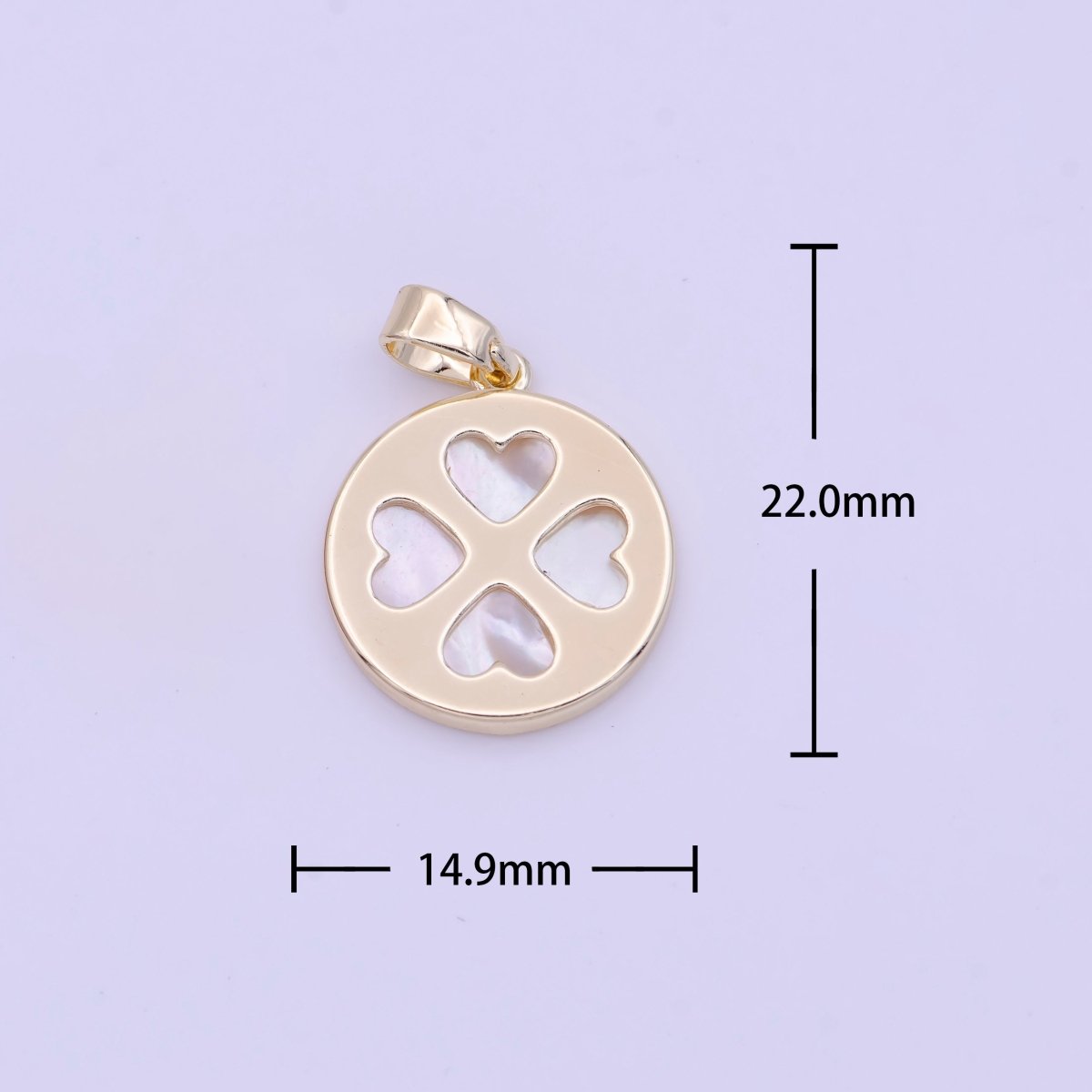 15mm Heart Petal Quatrefoil Clover Shell Pearl Bezel Double Sided Pendant in Gold & Silver | H159 H168 - DLUXCA