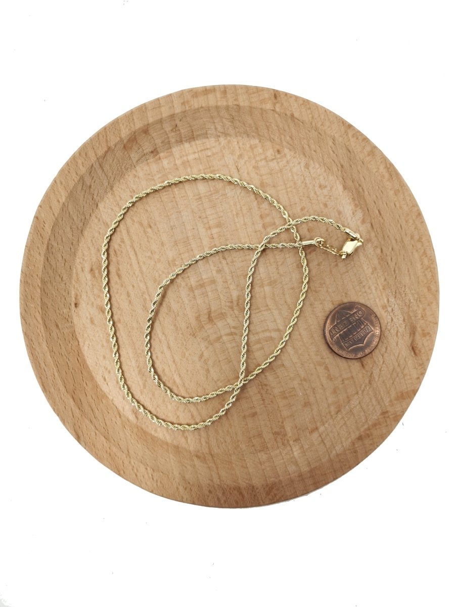 1.5mm Rope Chain Necklace - 14K Gold Plated Necklace Chain - 17.7 Inches Rope Necklace w/Lobster Clasps | CN-562 Clearance Pricing - DLUXCA