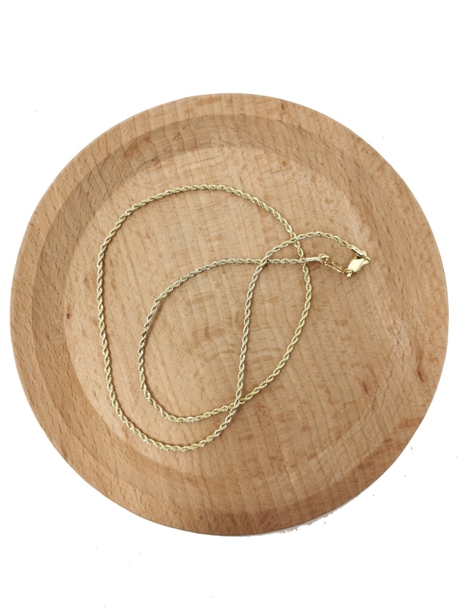 1.5mm Rope Chain Necklace - 14K Gold Plated Necklace Chain - 17.7 Inches Rope Necklace w/Lobster Clasps | CN-562 Clearance Pricing - DLUXCA