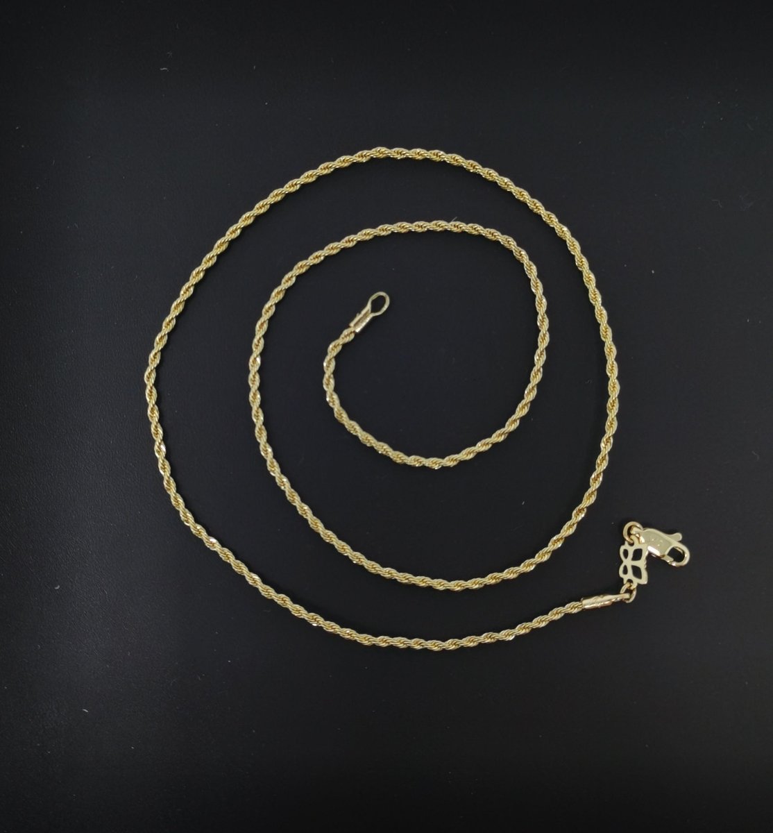 1.5mm Rope Chain Necklace - 14K Gold Plated Necklace Chain - 17.7 Inches Rope Necklace w/Lobster Clasps | CN-562 Clearance Pricing - DLUXCA