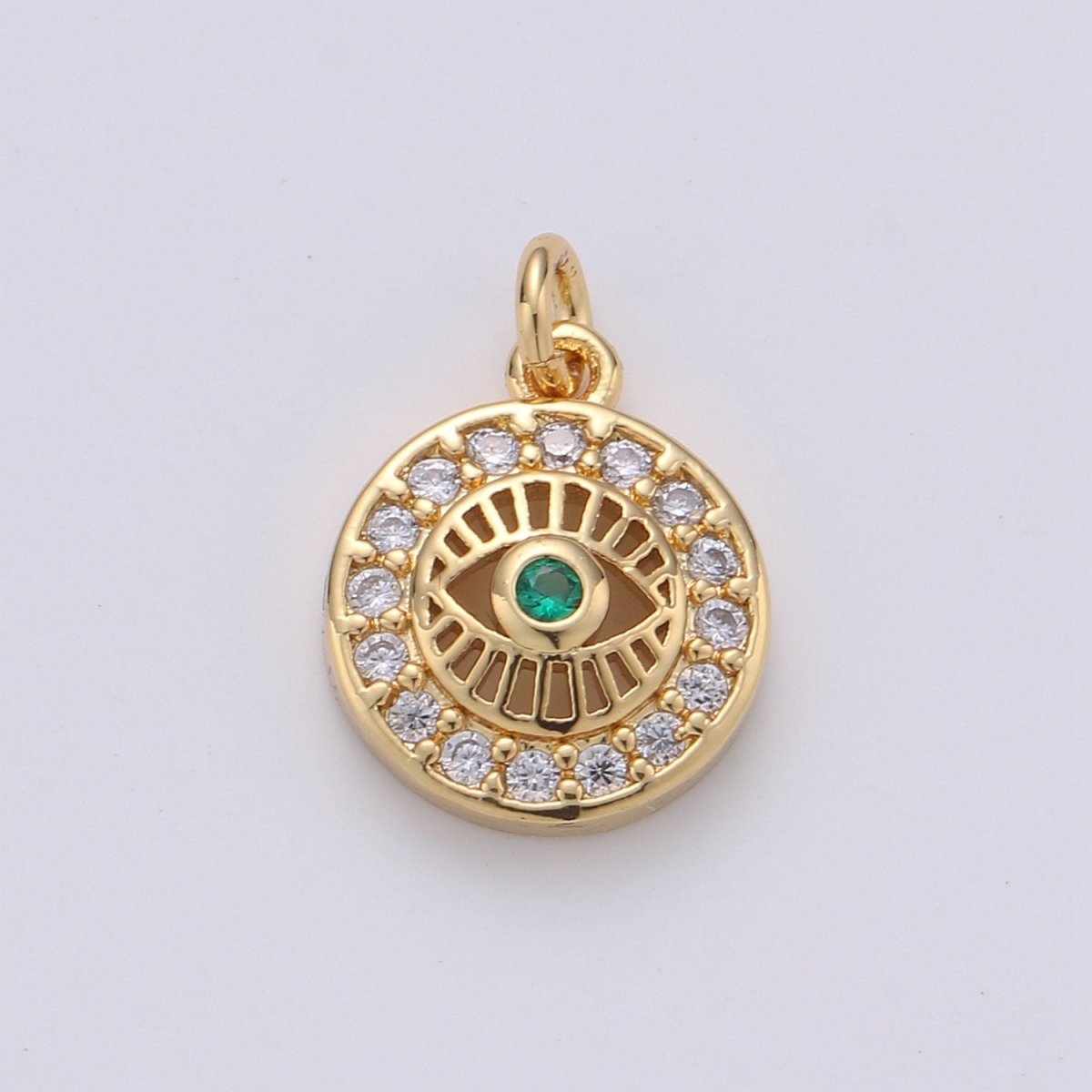 15x10mm 24k Gold Filled Evil Eye, Micro Pave Evil Eye Charm, Turquoise Cubic Charms, CZ Gold Evil Eye Beads, Pink Green Blue Charms, D-485 - D-488 - DLUXCA