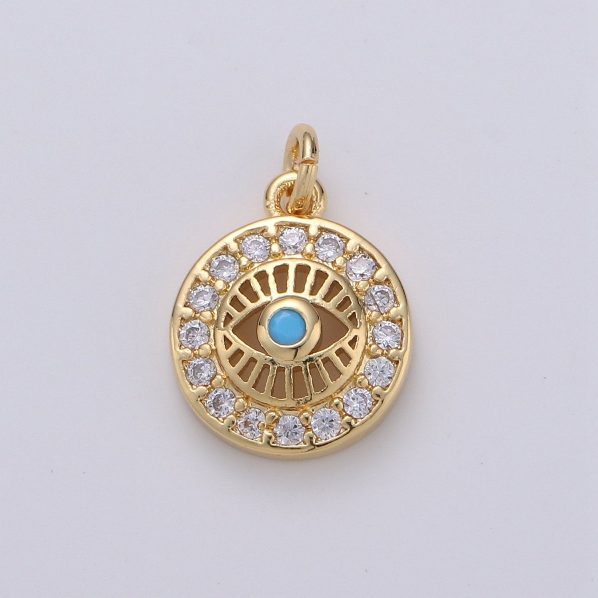 15x10mm 24k Gold Filled Evil Eye, Micro Pave Evil Eye Charm, Turquoise Cubic Charms, CZ Gold Evil Eye Beads, Pink Green Blue Charms, D-485 - D-488 - DLUXCA