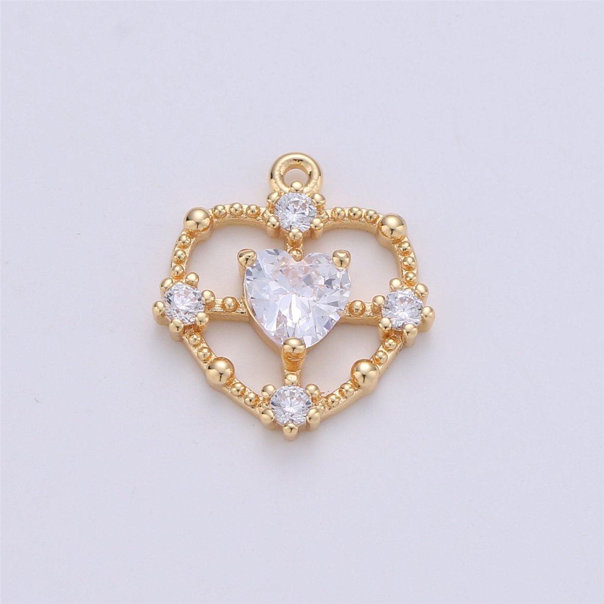15x13mm Dainty Gold Filled Heart charm, micro pave heart, mini heart charms, heart pendant, cubic Charm Necklace Earring Bracelet C-591 - DLUXCA