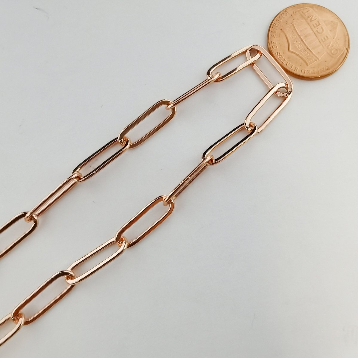 15X5mm Paper Clip Chain Necklace, Rose Gold Filled Long Paper Clip Unfinished Chain Sold By Yard For Jewelry Necklace, Bracelet, Anklet Component | ROLL-204 Clearance Pricing - DLUXCA