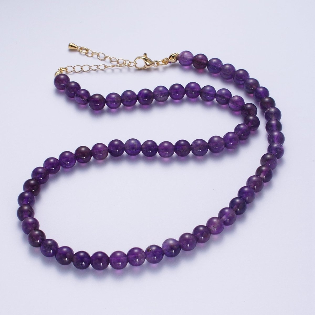 16 Inch Round Dark / Light Purple Amethyst 6.7mm Gemstone Choker Necklace | WA-1182 WA-1183 Clearance Pricing - DLUXCA