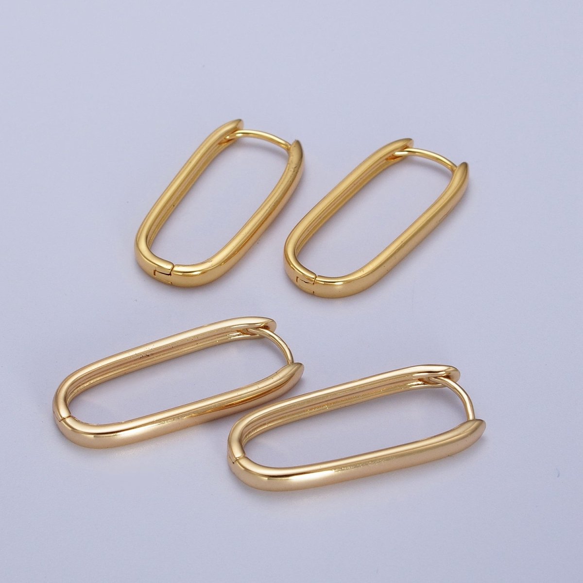 16K, 24K, 18K Gold Filled Oblong Rectangular Huggie Hoops Earring | Y-304 Y-305 Y-306 - DLUXCA