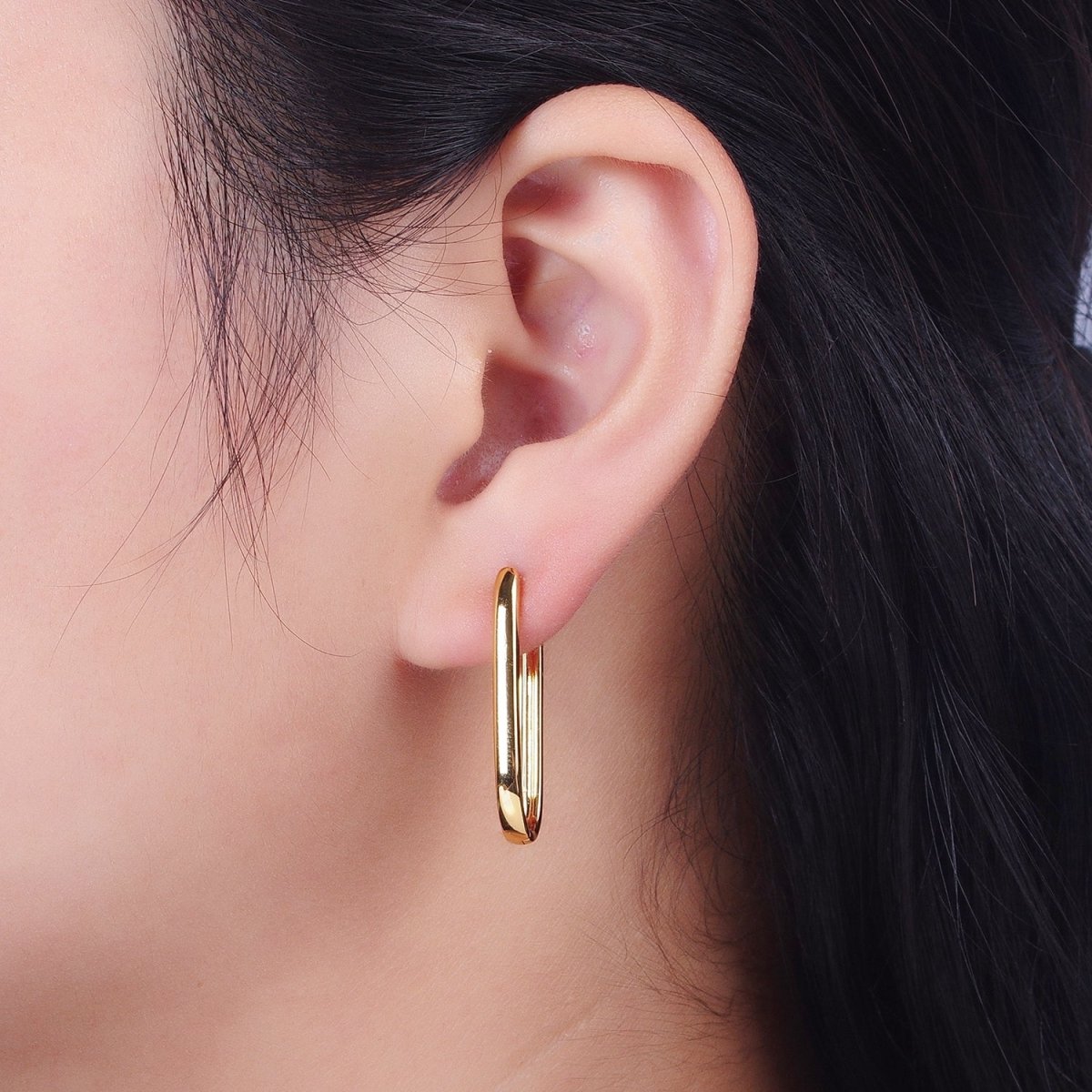 16K, 24K, 18K Gold Filled Oblong Rectangular Huggie Hoops Earring | Y-304 Y-305 Y-306 - DLUXCA