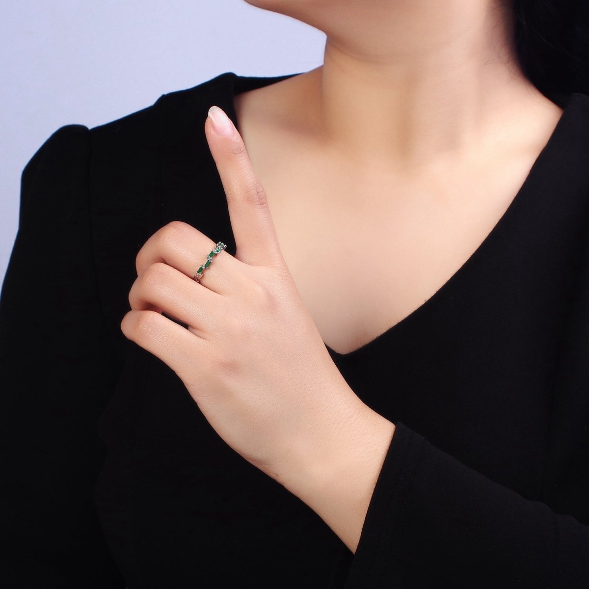 16K Gold Filed Clear, Green, Multicolor CZ Baguette Lined Adjustable Ring | O-1581~O-1586 - DLUXCA