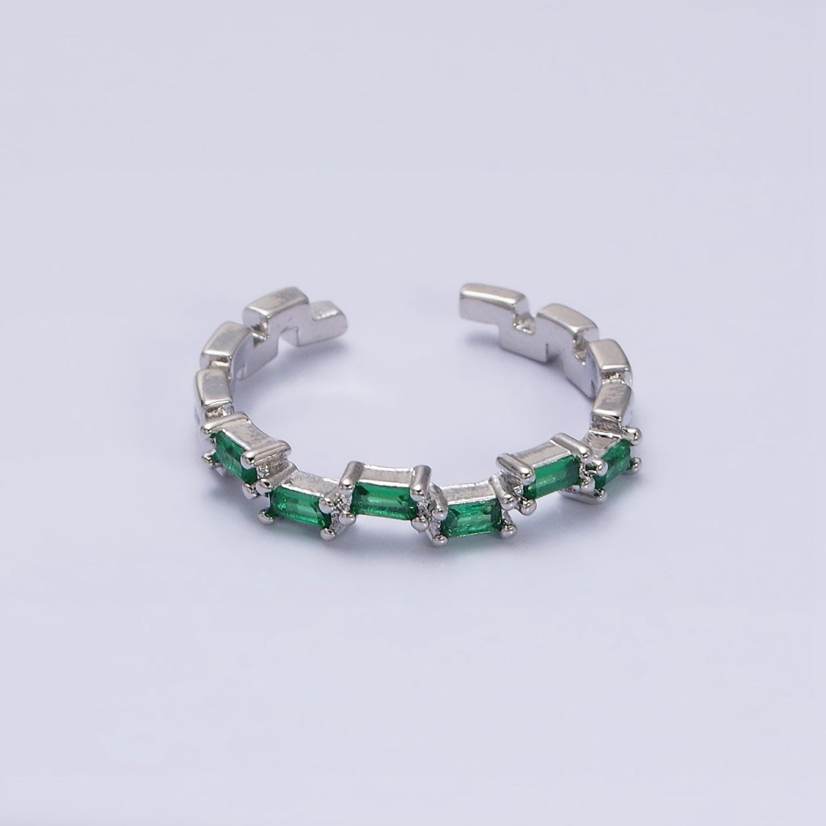 16K Gold Filed Clear, Green, Multicolor CZ Baguette Lined Adjustable Ring | O-1581~O-1586 - DLUXCA