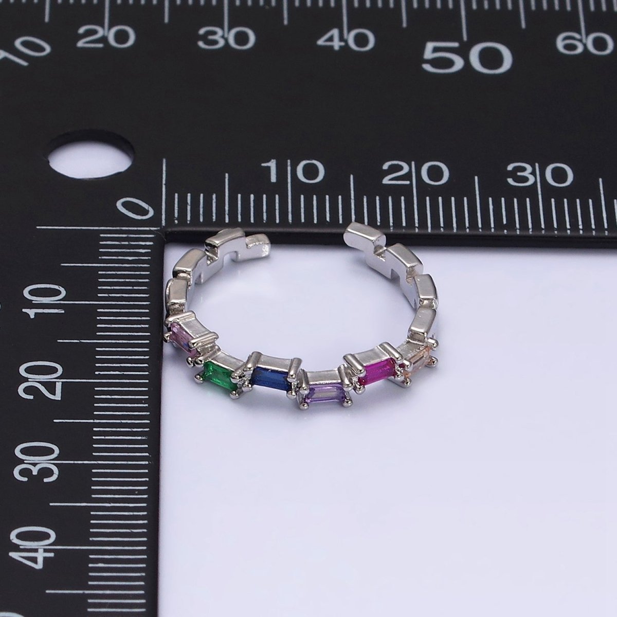 16K Gold Filed Clear, Green, Multicolor CZ Baguette Lined Adjustable Ring | O-1581~O-1586 - DLUXCA