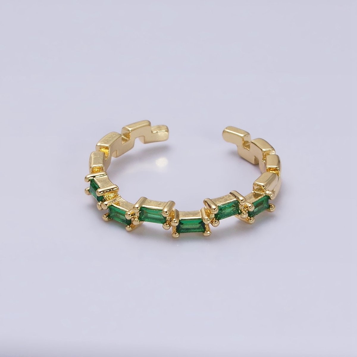 16K Gold Filed Clear, Green, Multicolor CZ Baguette Lined Adjustable Ring | O-1581~O-1586 - DLUXCA