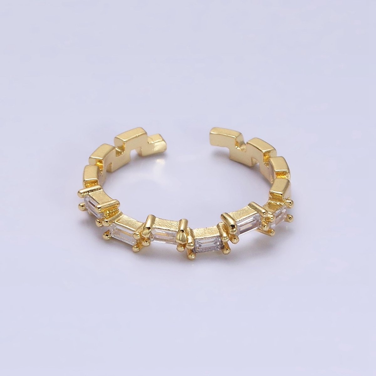 16K Gold Filed Clear, Green, Multicolor CZ Baguette Lined Adjustable Ring | O-1581~O-1586 - DLUXCA