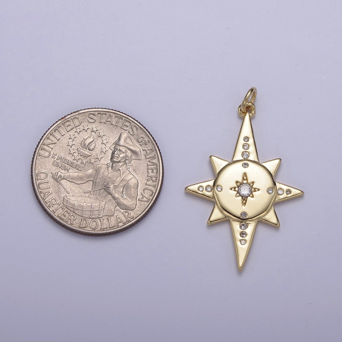 16k Gold Fill Micro Pave North Stars Charm, Pointed Stars Compass Cubic Zirconia Pendant Charm N-435 - DLUXCA