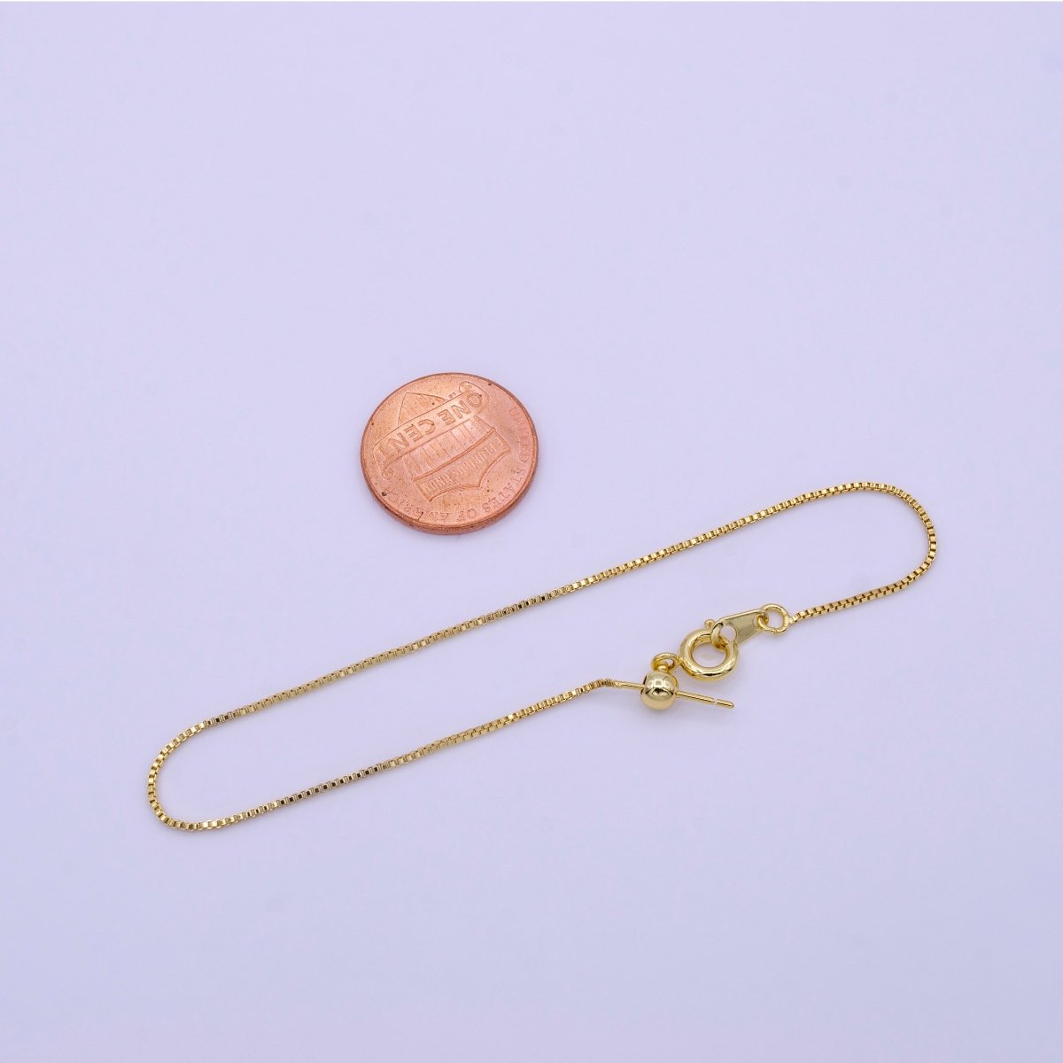 16K Gold Filled 0.8mm Adjustable Box Chain 7.5 Inch, 8.5 Inch Slider Bracelet | Z359 Z360 - DLUXCA