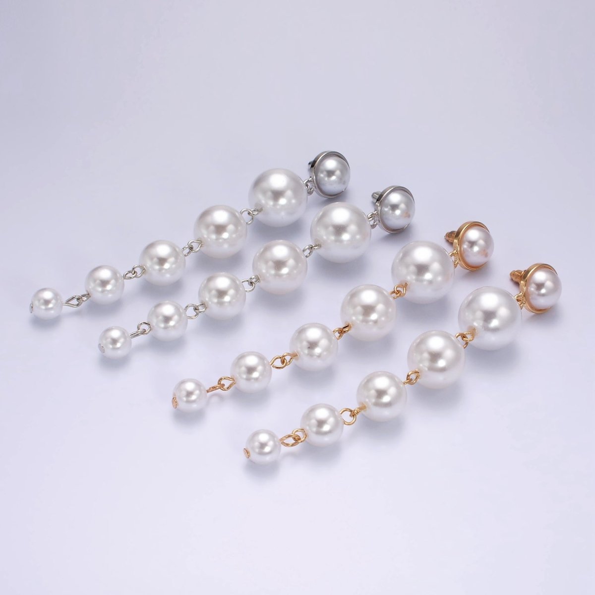 16K Gold Filled 100mm Multiple Shell Pearl Bezel Drop Stud Earrings in Gold & Silver | AE349 AE350 - DLUXCA