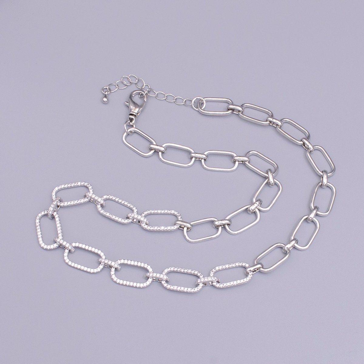 16K Gold Filled 10mm Half Micro Paved CZ Paperclip 17 Inch Chain Necklace in Gold & Silver | WA-1894 WA-1895 Clearance Pricing - DLUXCA