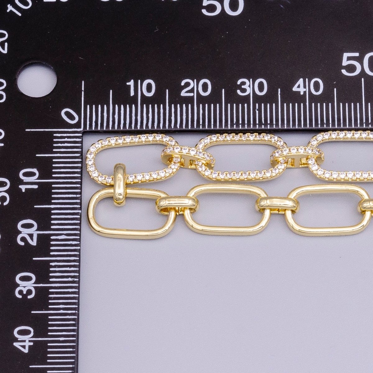 16K Gold Filled 10mm Half Micro Paved CZ Paperclip 17 Inch Chain Necklace in Gold & Silver | WA-1894 WA-1895 Clearance Pricing - DLUXCA