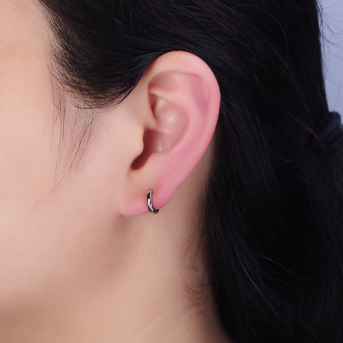 16K Gold Filled 10mm Minimalist Cartilage Huggie Earrings in Gold & Silver | AD-1090 AD-1091 - DLUXCA