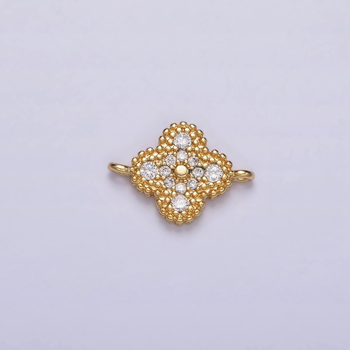 16K Gold Filled 10mm Quatrefoil Clover Clear Micro Paved CZ Beaded Connector | F-087 - DLUXCA