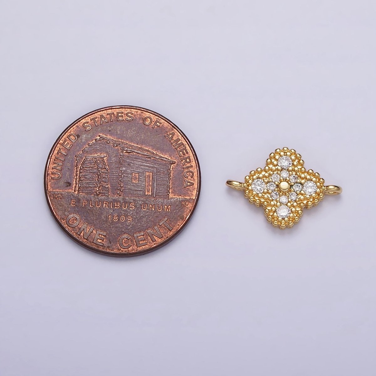 16K Gold Filled 10mm Quatrefoil Clover Clear Micro Paved CZ Beaded Connector | F-087 - DLUXCA