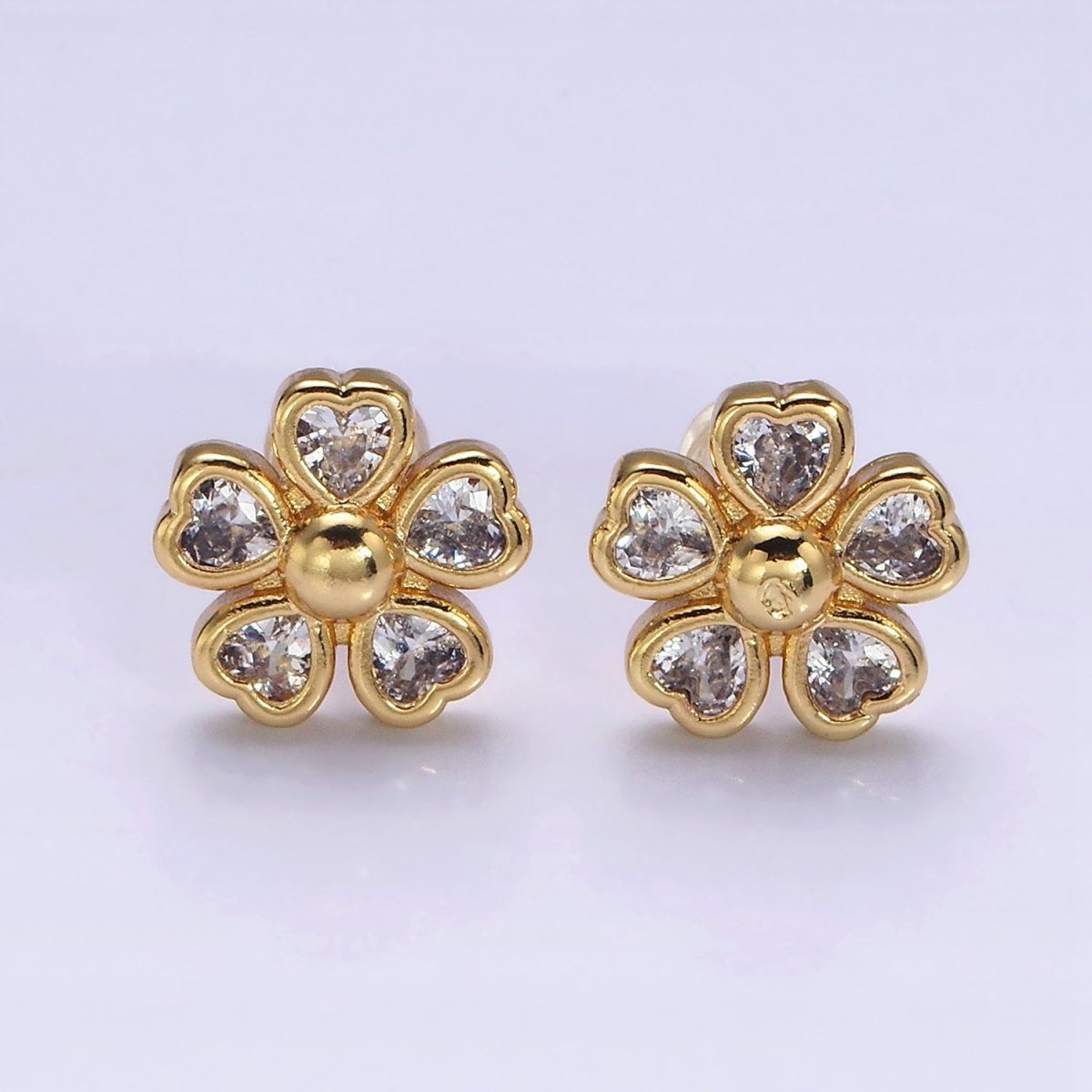 16K Gold Filled 11.5mm Clear, Green, Fuchsia Flower Heart Petal Stud Earrings in Gold & Silver | Y-904 ~ Y-909 - DLUXCA