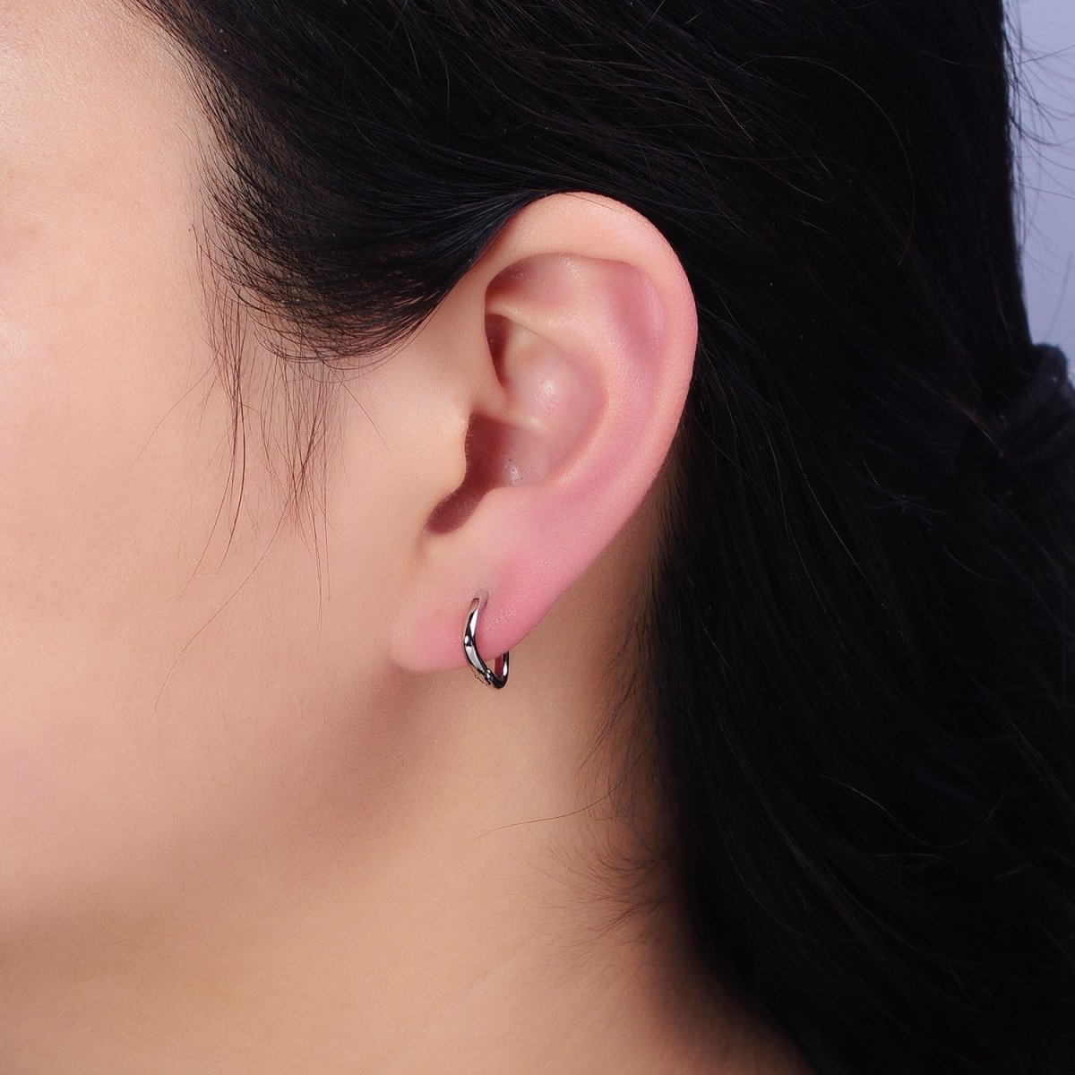 16K Gold Filled 11.5mm Triangle Minimalist Cartilage Huggie Earrings in Gold & Silver | AB825 AD823 - DLUXCA