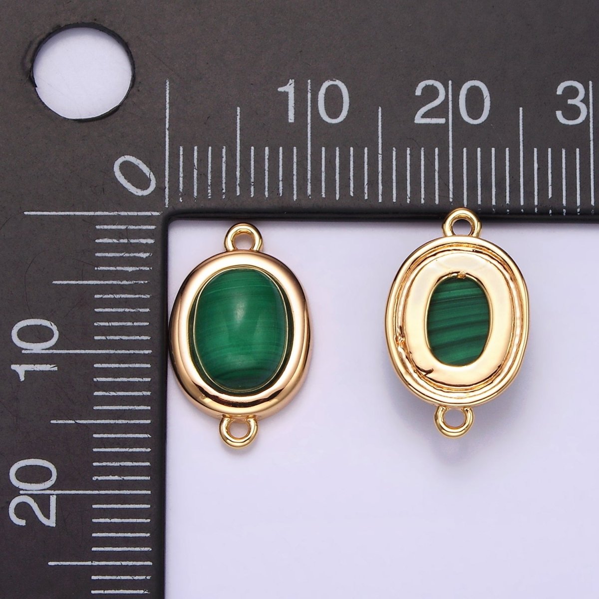 16K Gold Filled 11mm, 10mm Green Malachite Cabochon Bezel Connector | Y762 Y763 - DLUXCA
