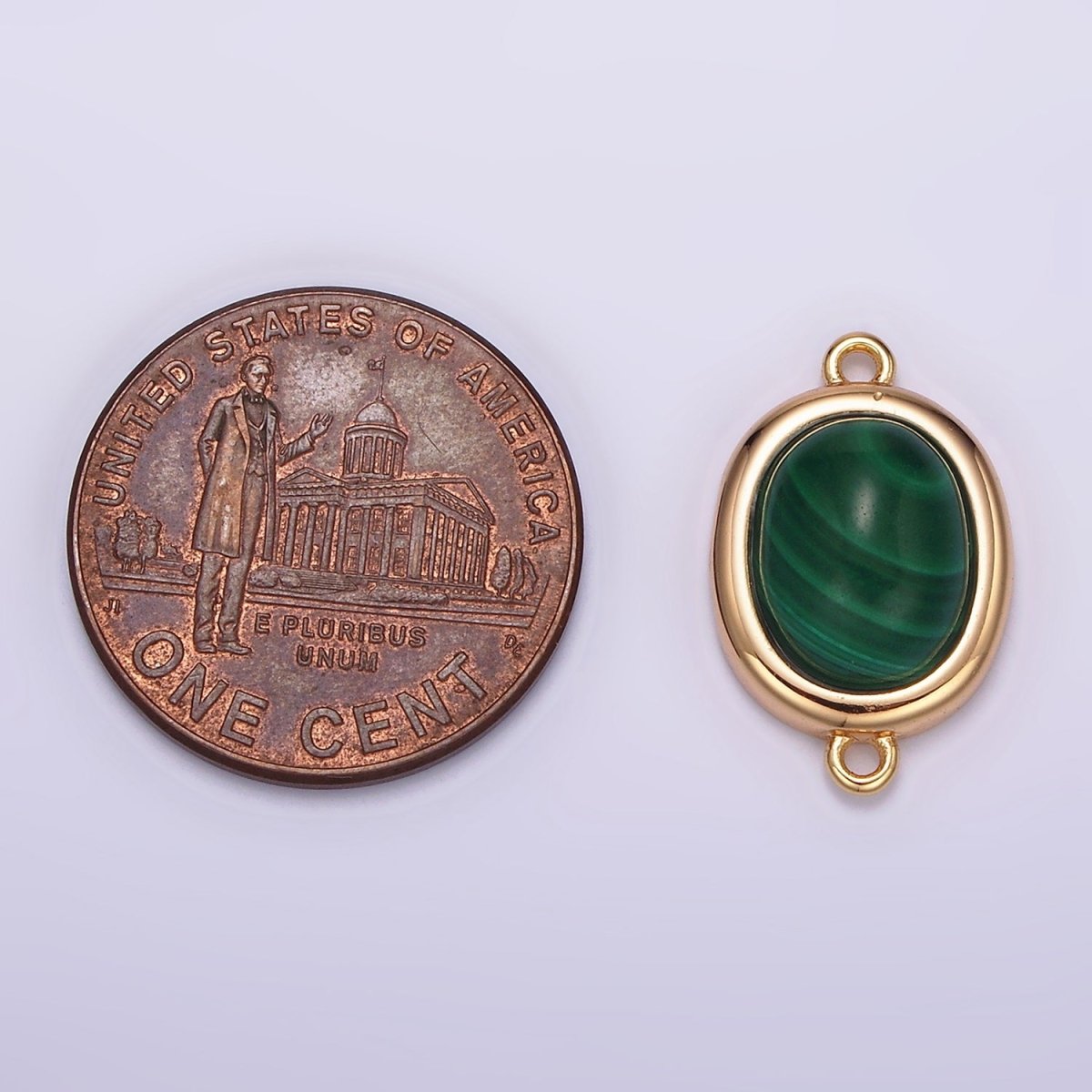 16K Gold Filled 11mm, 10mm Green Malachite Cabochon Bezel Connector | Y762 Y763 - DLUXCA