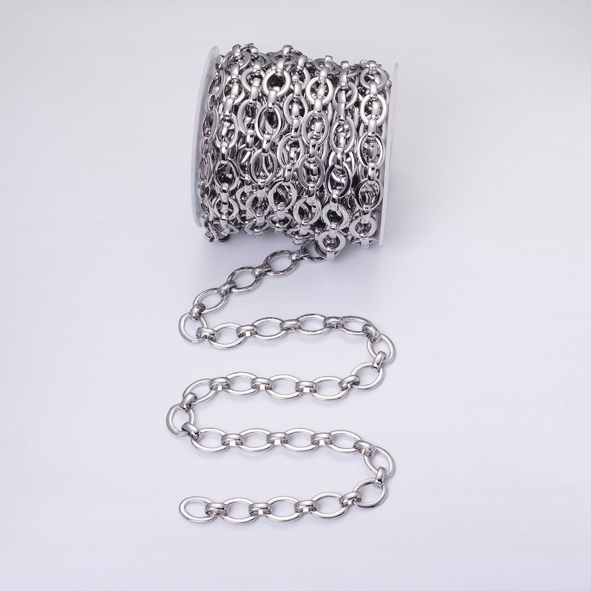 16K Gold Filled 12.5mm Oval Cable Unfinished Chain by Yard in Gold & Silver | ROLL-1223 ROLL-1224 Clearance Pricing - DLUXCA