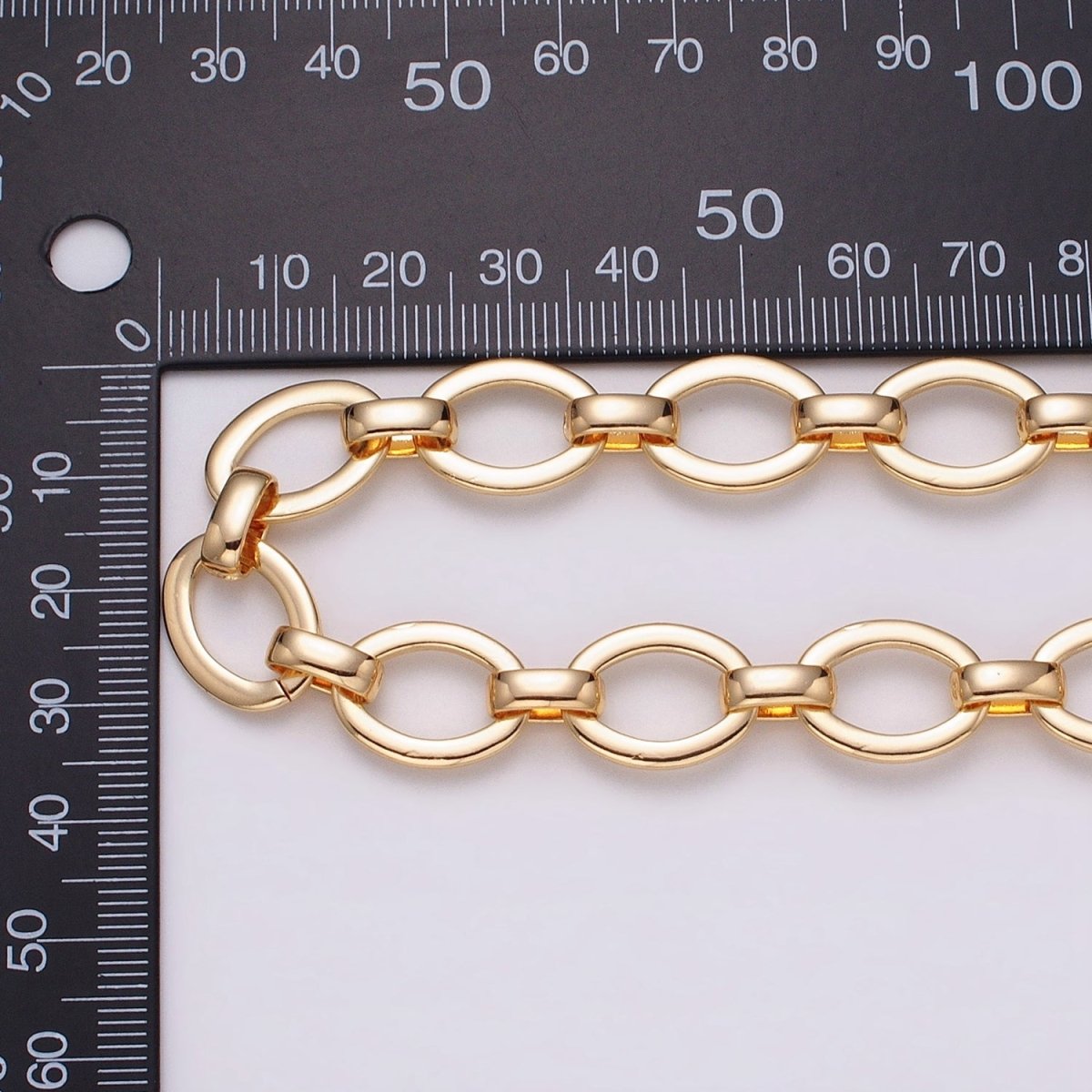 16K Gold Filled 12.5mm Oval Cable Unfinished Chain by Yard in Gold & Silver | ROLL-1223 ROLL-1224 Clearance Pricing - DLUXCA