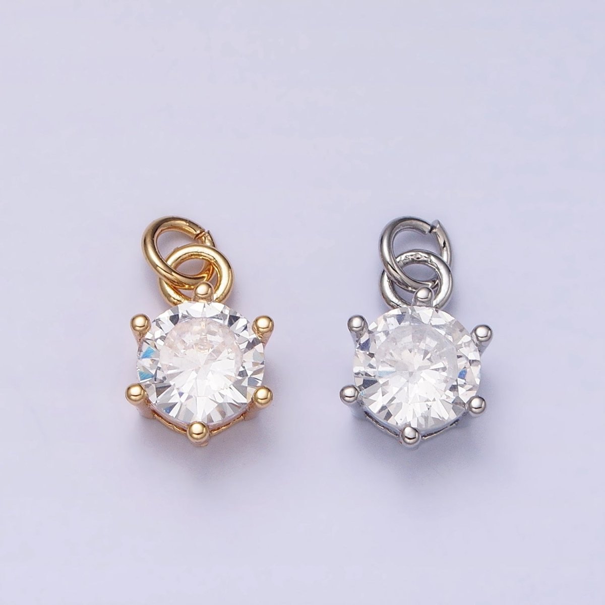 16K Gold Filled 12mm Clear Round Cubic Zirconia CZ Add-On Charm in Gold & Silver | AC1193 AC1194 - DLUXCA
