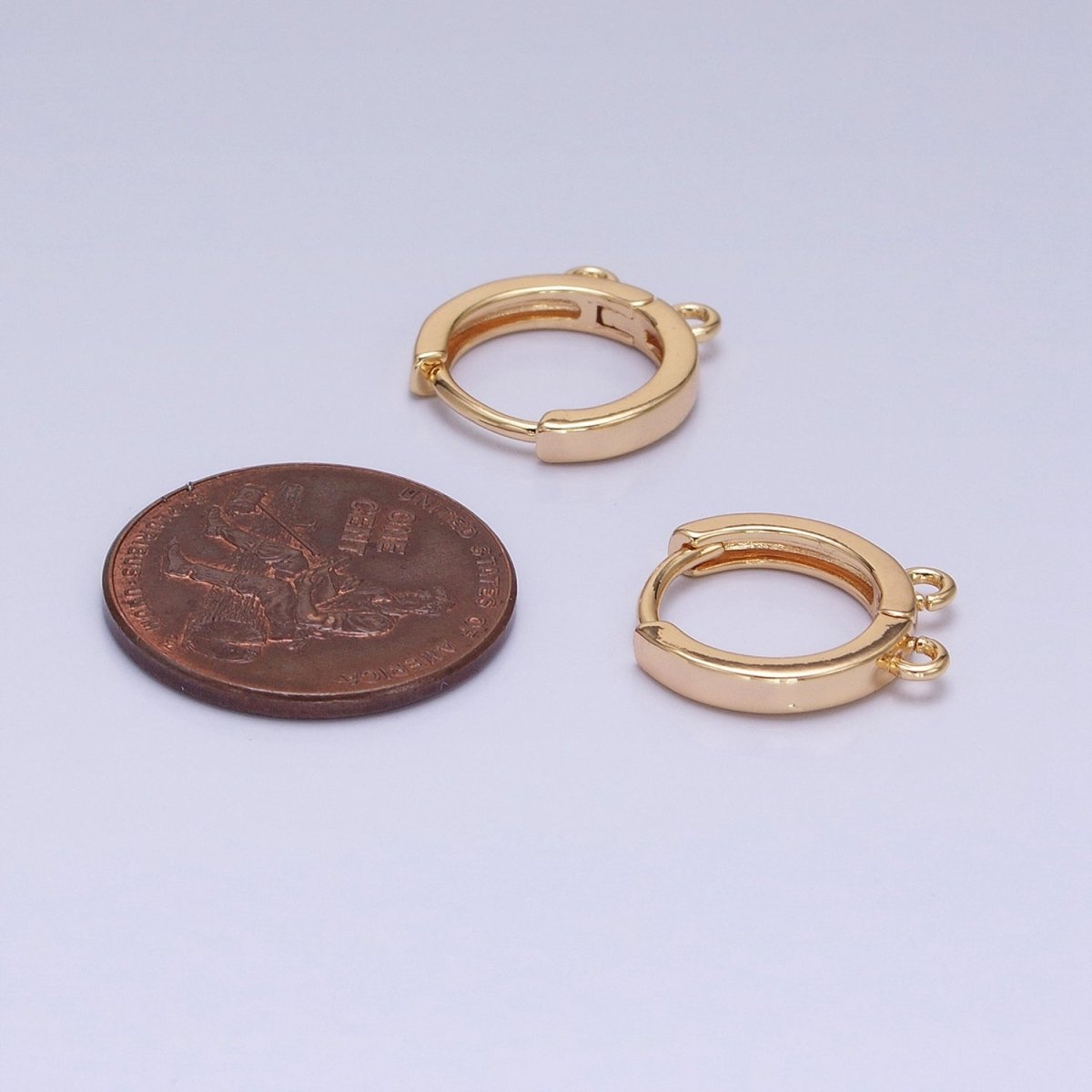 16K Gold Filled 13.5mm Thin Double Open Loop Huggie Earrings Supply in Gold & Silver | Z-225 Z-226 - DLUXCA
