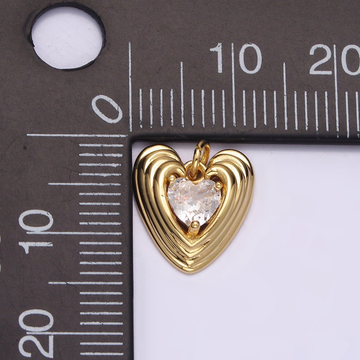16K Gold Filled 13mm Clear CZ Heart Multiple Line Charm | N1489 - DLUXCA