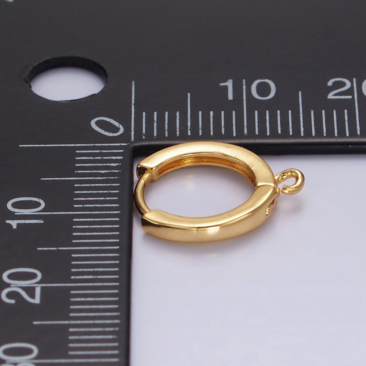 16K Gold Filled 13mm Minimalist Flat Huggie Open Loop Earrings Findings Supply | Z567 - DLUXCA