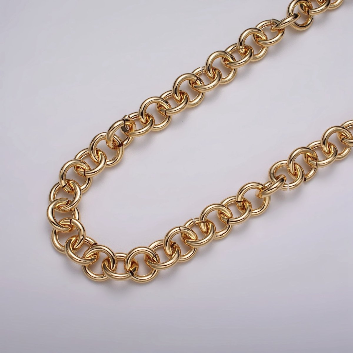 16K Gold Filled 13mm Rolo Statement Unfinished Chain by Yard in Gold & Silver | ROLL-1189 ROLL-1190 Clearance Pricing - DLUXCA