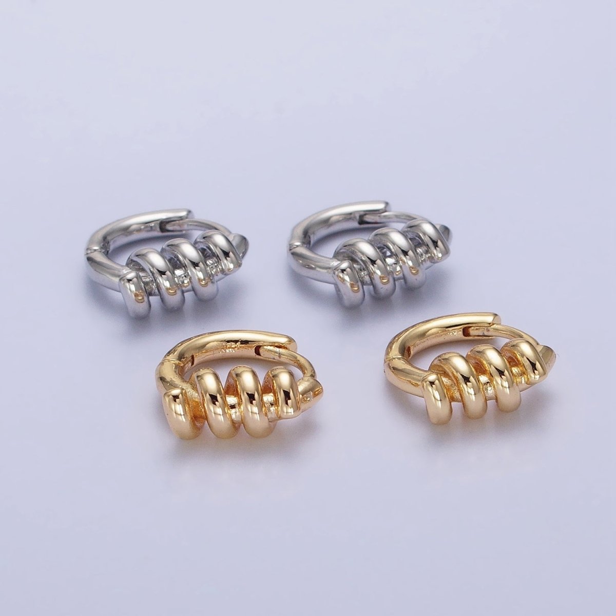 16K Gold Filled 13mm Triple Spiral Band Huggie Earrings in Gold & Silver | AD1096 AD1097 - DLUXCA