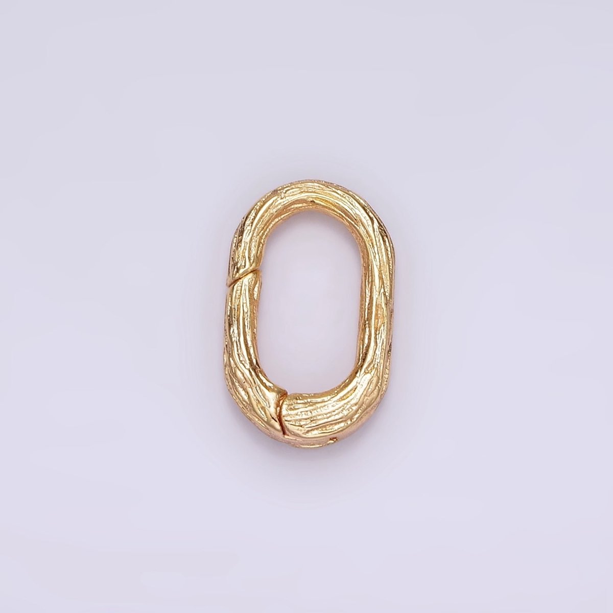 16K Gold Filled 15mm Line-Textured Oblong Push Spring Gate Jewelry Findings Supply | Z-522 - DLUXCA