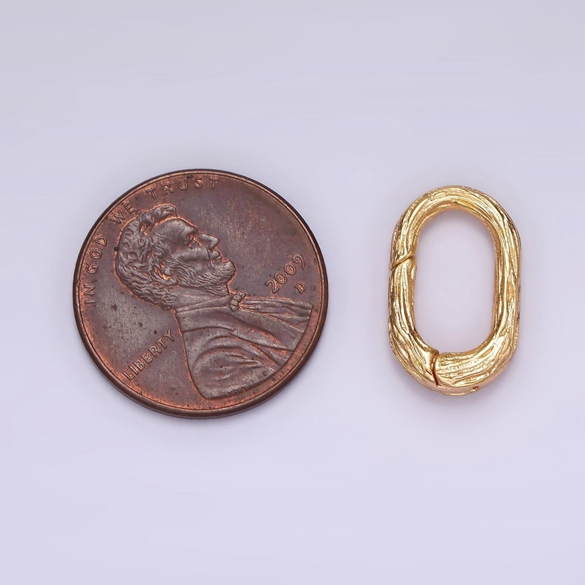 16K Gold Filled 15mm Line-Textured Oblong Push Spring Gate Jewelry Findings Supply | Z-522 - DLUXCA