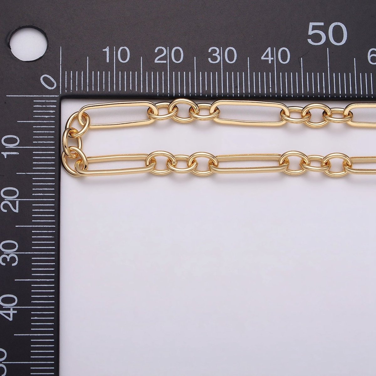 16K Gold Filled 15mm x 4.5mm Figaro Long and Short Fancy Unfinished Unique Chain In Jewelry Making | ROLL-1371 ROLL-1372 Clearance Pricing - DLUXCA