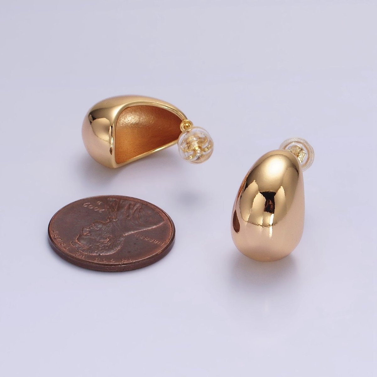 16K Gold Filled 16.5mm Wide Curved Dome C-Shaped Hoop Earrings | AE-895 - DLUXCA