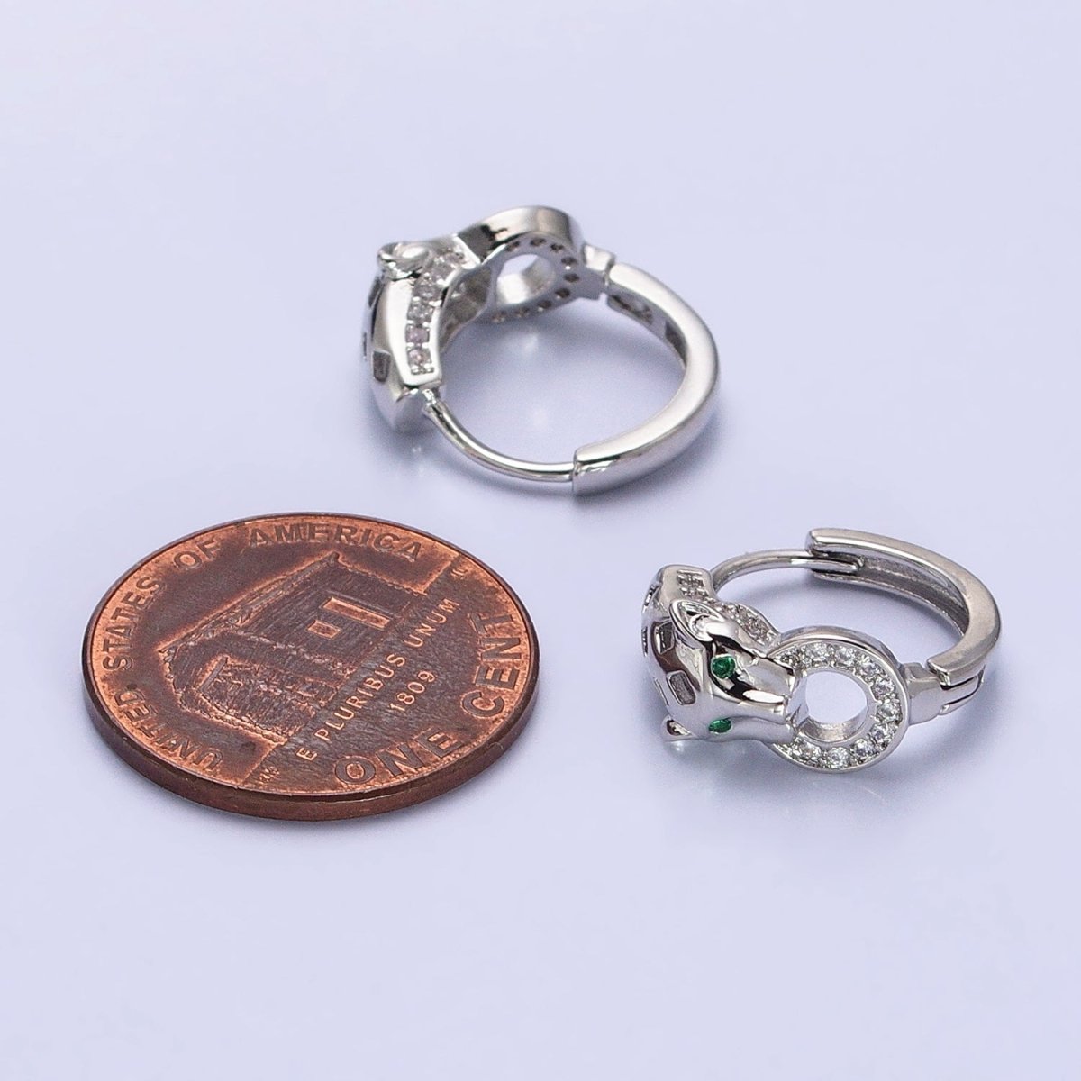 16K Gold Filled 16mm Green-Eyed Panther Leopard Filigree Micro Paved Round Huggie Earrings in Silver & Gold | AB647 AB920 - DLUXCA