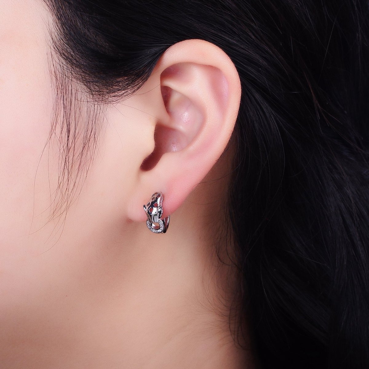 16K Gold Filled 16mm Green-Eyed Panther Leopard Filigree Micro Paved Round Huggie Earrings in Silver & Gold | AB647 AB920 - DLUXCA