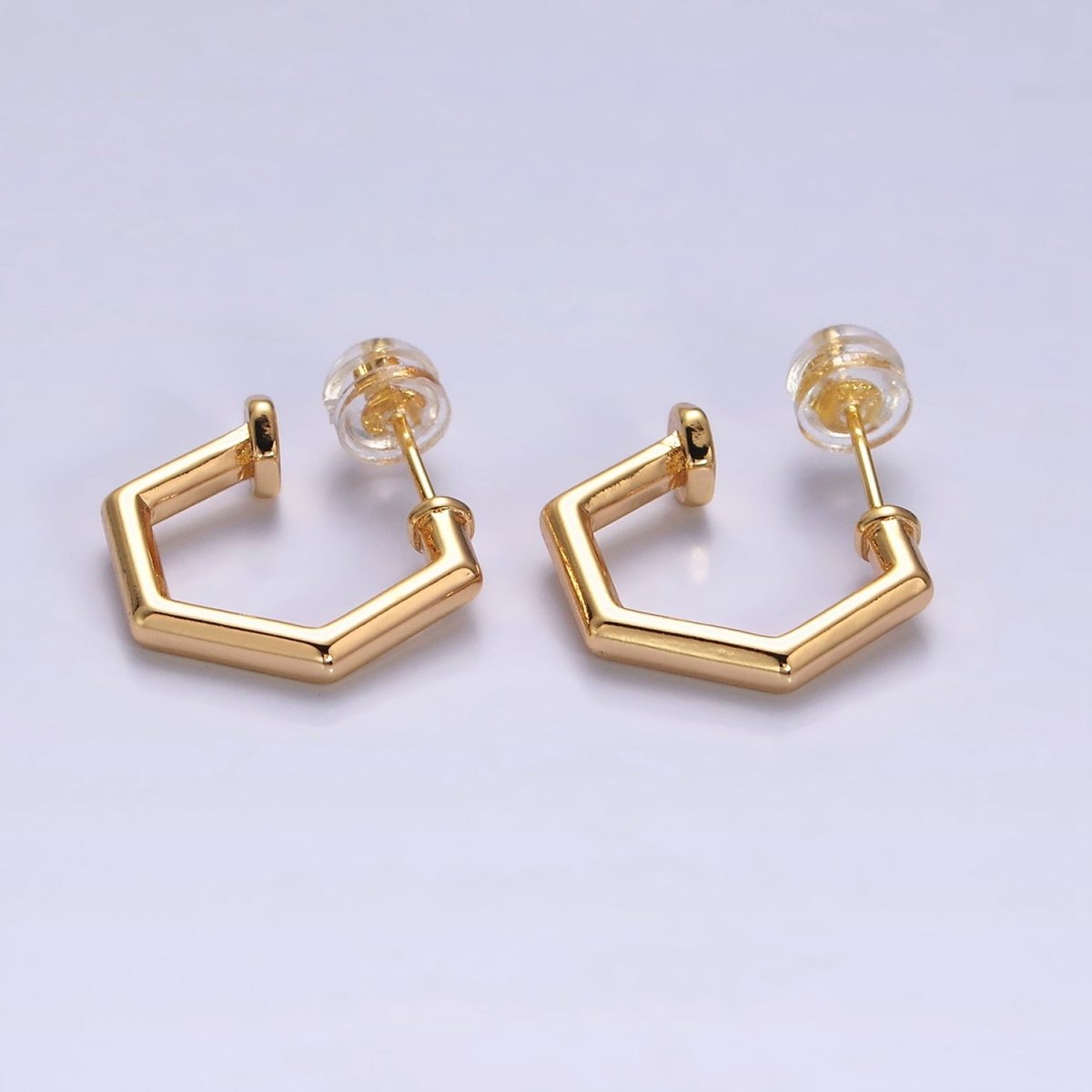 16K Gold Filled 16mm Hexagonal Nail C-Shaped Hoop Earrings in Gold & Silver | AD1550 AD1551 - DLUXCA