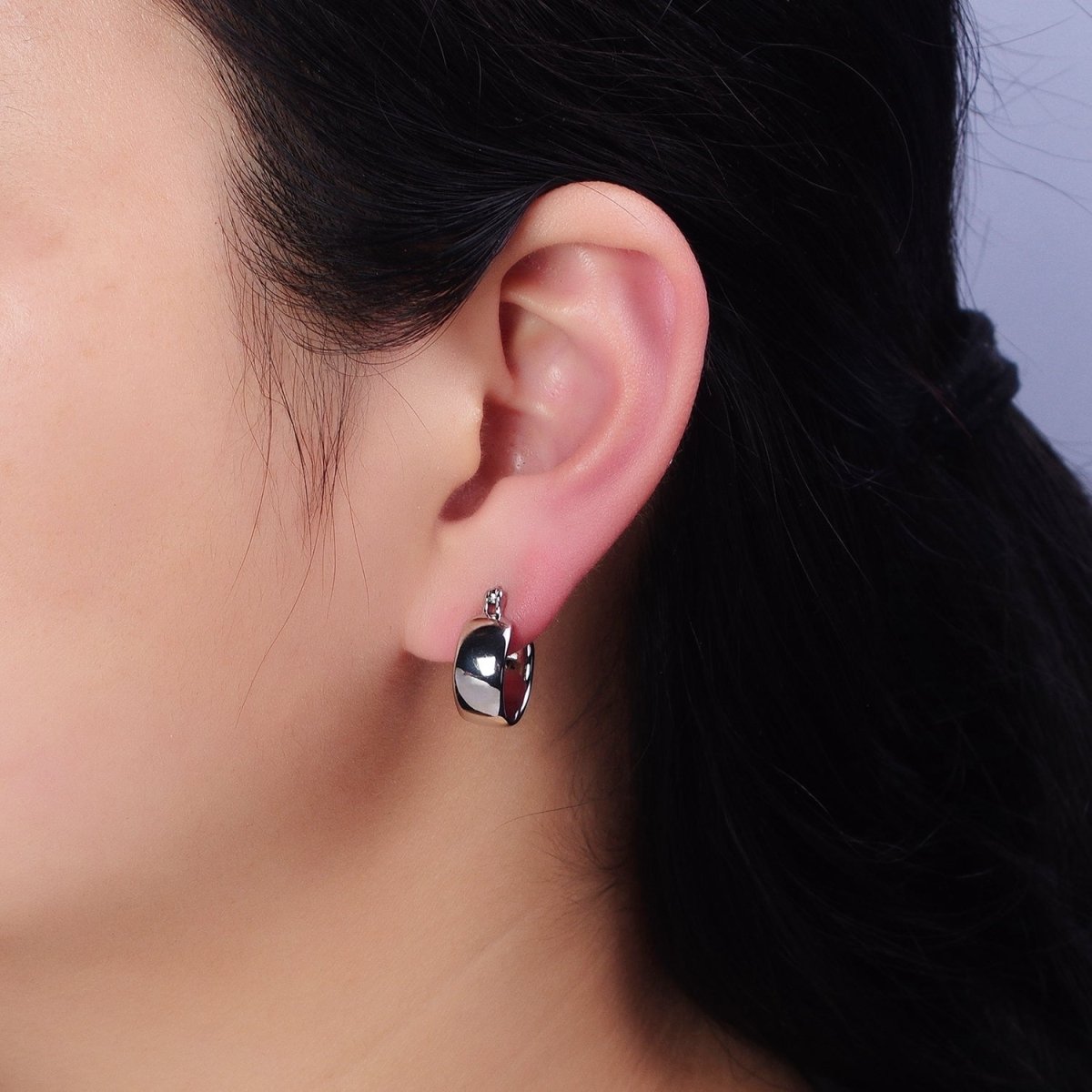 16K Gold Filled 16mm Wide Chubby Dome French Lock Latch Earrings in Gold & Silver | AD841 AD842 - DLUXCA