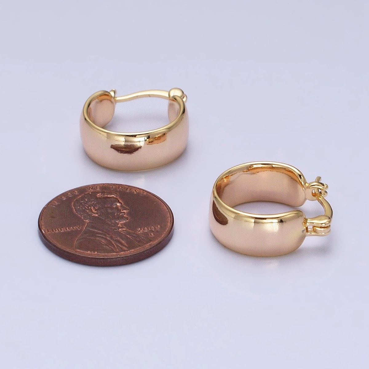 16K Gold Filled 16mm Wide Chubby Dome French Lock Latch Earrings in Gold & Silver | AD841 AD842 - DLUXCA