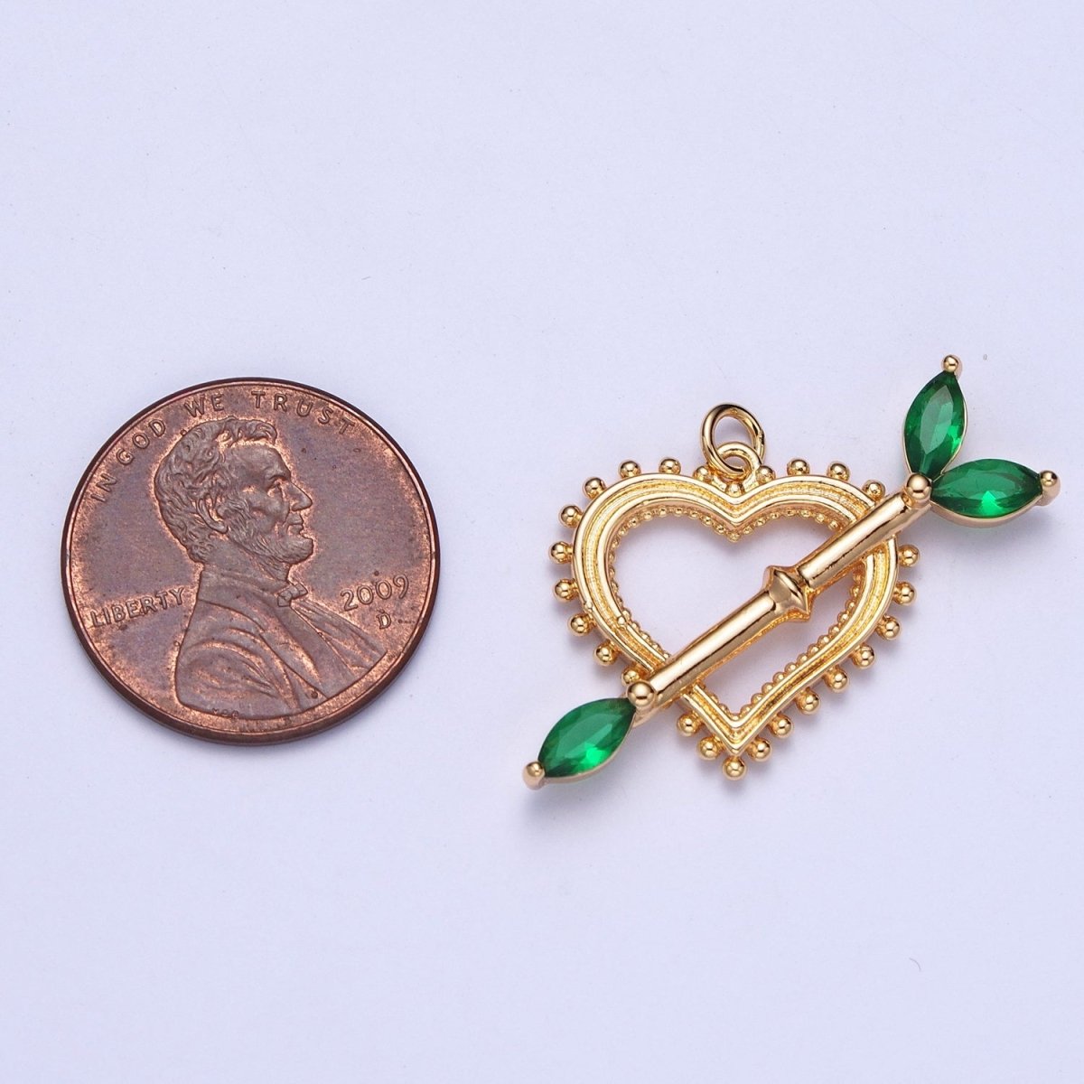 16K Gold Filled 17mm, 20mm Heart Cupid's Arrow Pink, Clear, Green, Yellow Marquise Charm AG-013~AG-020 - DLUXCA
