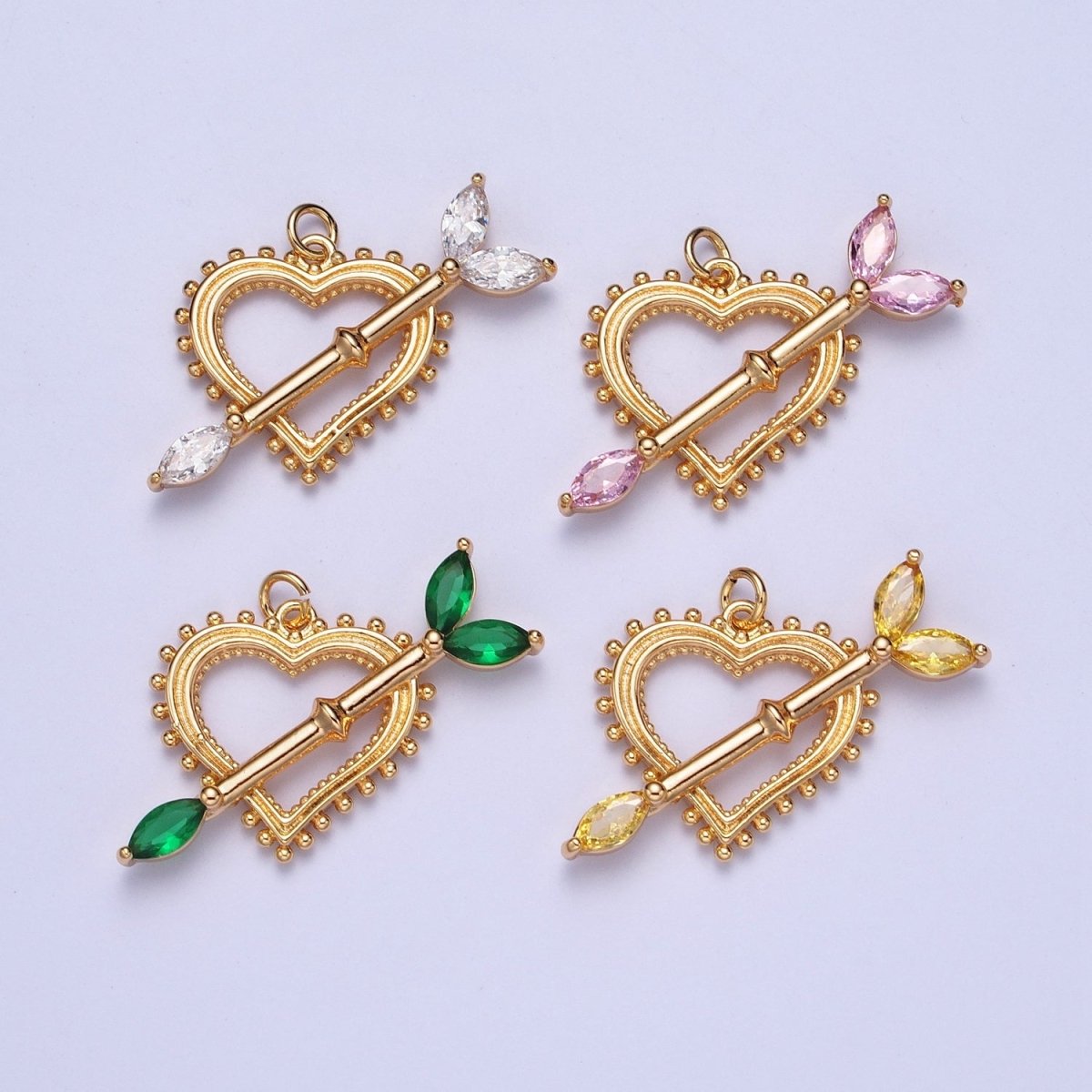 16K Gold Filled 17mm, 20mm Heart Cupid's Arrow Pink, Clear, Green, Yellow Marquise Charm AG-013~AG-020 - DLUXCA