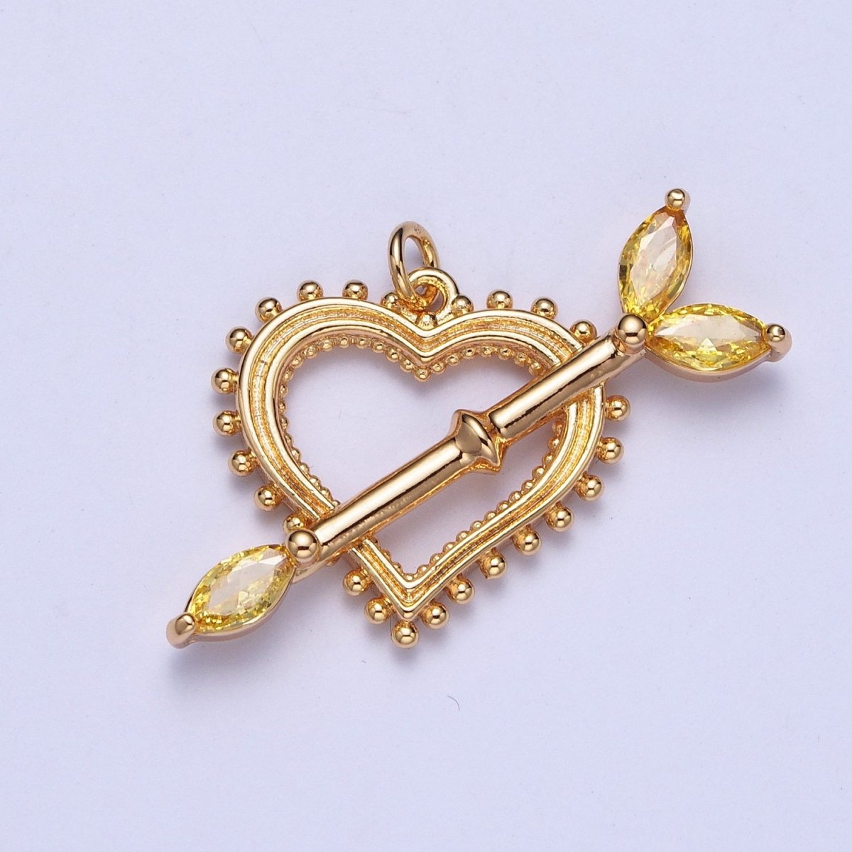 16K Gold Filled 17mm, 20mm Heart Cupid's Arrow Pink, Clear, Green, Yellow Marquise Charm AG-013~AG-020 - DLUXCA
