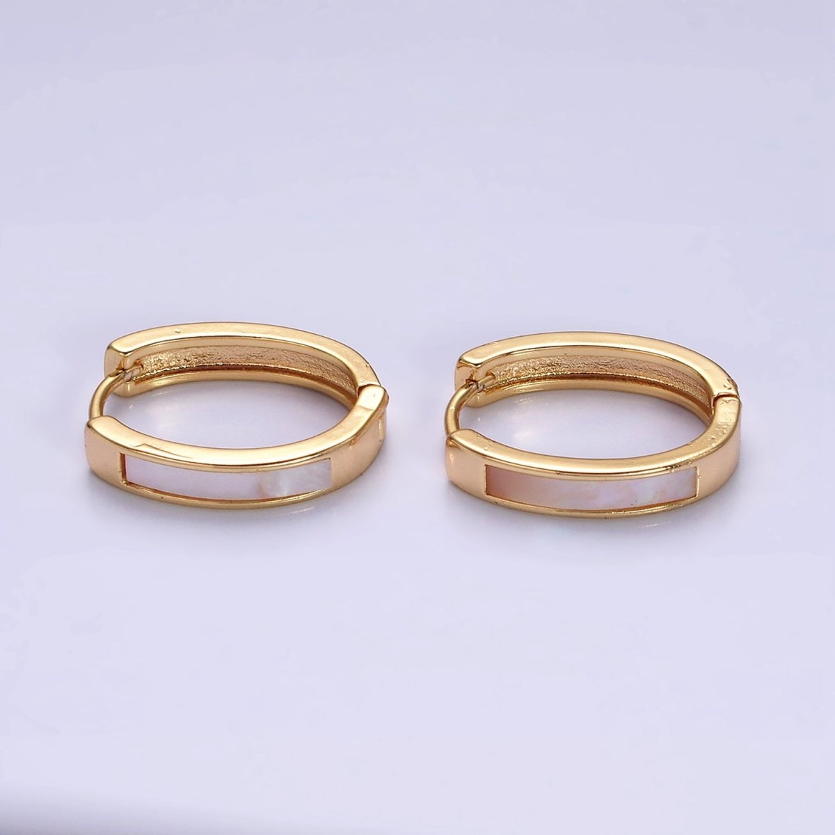 16K Gold Filled 20.3mm Shell Pearl Lined Oval Huggie Earring in Gold & Silver | AD-1038 AD-1039 - DLUXCA